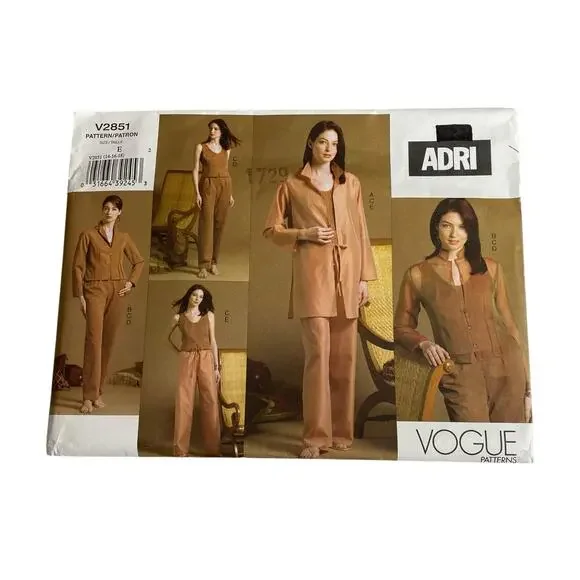 Vintage ADRI VOGUE Sewing Pattern V2851 Shirt Jacket Top Pants 14, 16, 18 UC