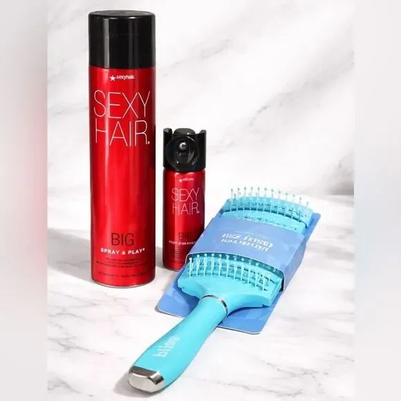 Sexy Hair Big Spray & Play + Root Pump + Bliss Blowout Brush Bundle. New!