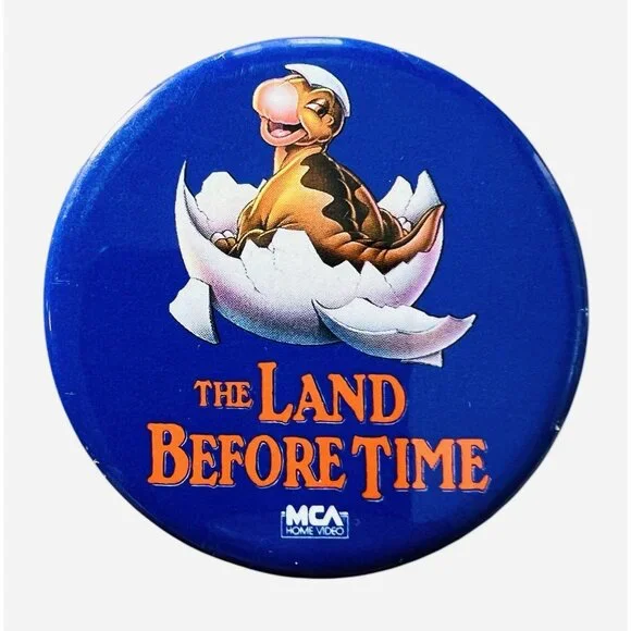 Vintage The Land Before Time Little Foot Pinback Button Pin 1988 Dinosaur Movie.