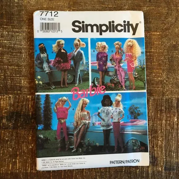 Simplicity 7712 Vintage 1991 Barbie Doll Wearable Art Wardrobe Pattern UNCUT
