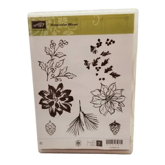 Stampin Up Watercolor Winter Cling Stamp Set Unmounted Christmas Poinsettia Leaf