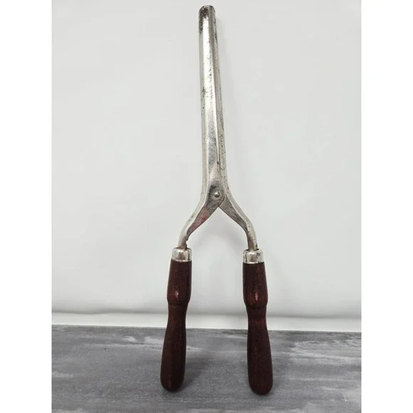 Vintage Hair Curler Crimper Curling Iron Green Wood Handle‎ Styling Tool