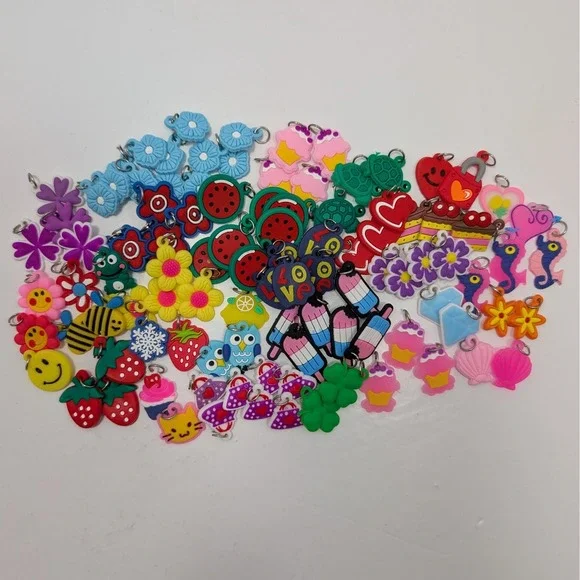 Kids Charms Assorted Lot ~100 Fun Pendants for Bracelets Shoes Bags Crafting