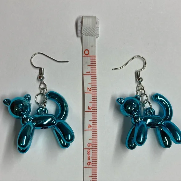 Handmade fun Blue Balloon cat Animal Earrings playful women girls metallic