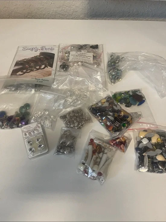 Lot of blue & green glass beads for crafts, jewelry
