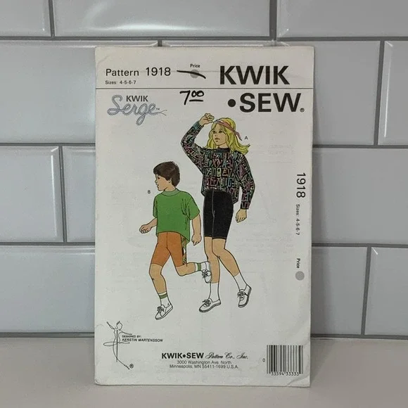 Vintage Kwik Sew 1918 Kids Shirt and Shorts Sewing Pattern‎ Sizes 4-5-6-7 Serger