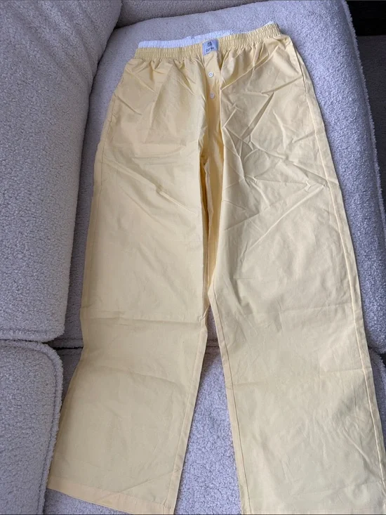 PARKE Yellow Double Boxer Cotton Button-Front Lounge Pants Size L NWOT