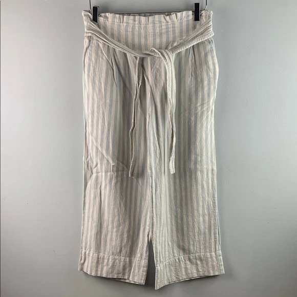 Madewell Striped Linen Blend Cropped Pants Size M