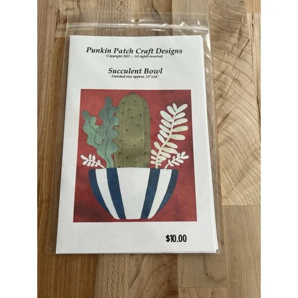 Punkin Patch Craft 'Succulent Bowl' Wool Applique Pattern Design - NEW