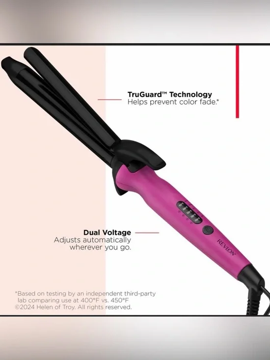 New Revlon Easy Heat Precision Curling Iron Pink Dual Voltage TruGuard Tech