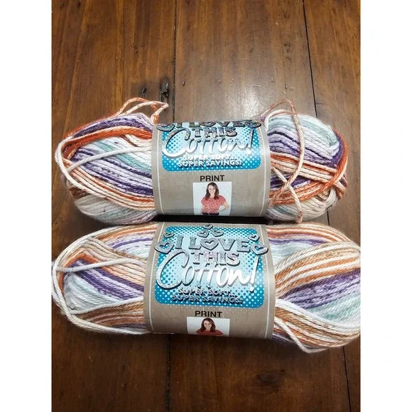 Hobby Lobby I Love This Cotton Print Yarn 2 Skeins Variegated Purple Orange Teal