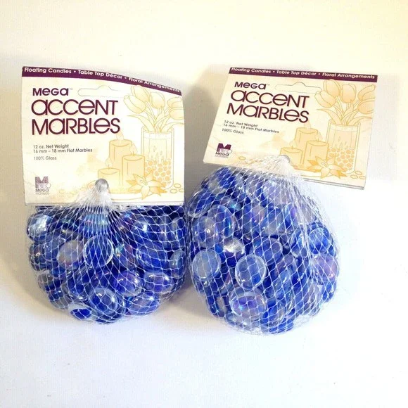 Mega Accent Marbles 2 Packs of Diamond Crystal Snow Blue Flat Craft Compliments