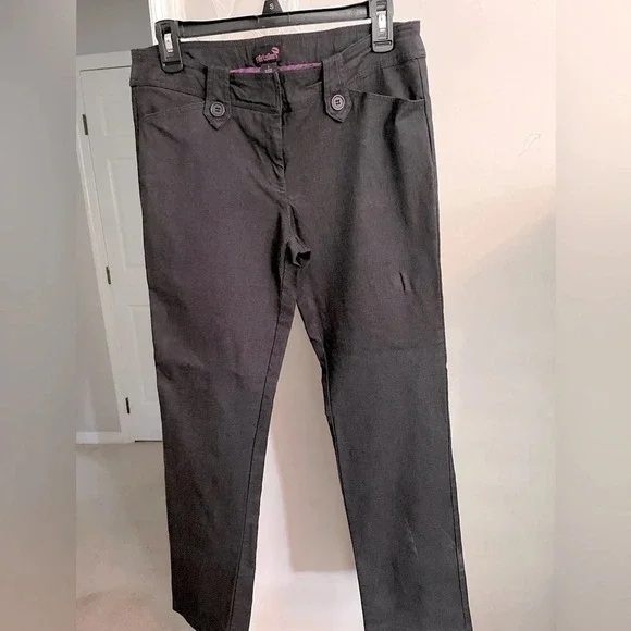 Flirtations L straight leg dark blue pants. Denim look. Two front pockets.