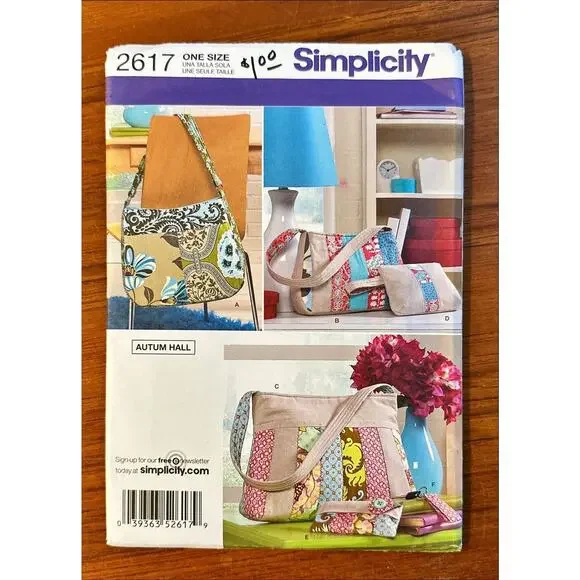 Simplicity 2617 New Uncut FF Quilt Patchwork Shopping Tote Bag Purse Handbag