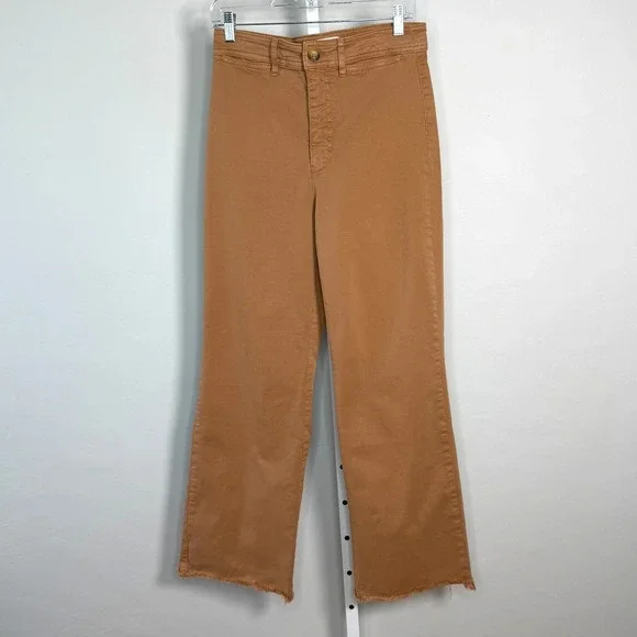 Marine Layer Bridget High Waist Raw Hem Wide Leg Pants Size 10 Rust Soft Stretch