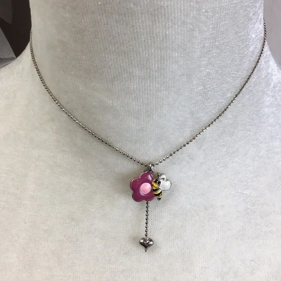 Cookie Lee Silver necklace Bee Flower Heart