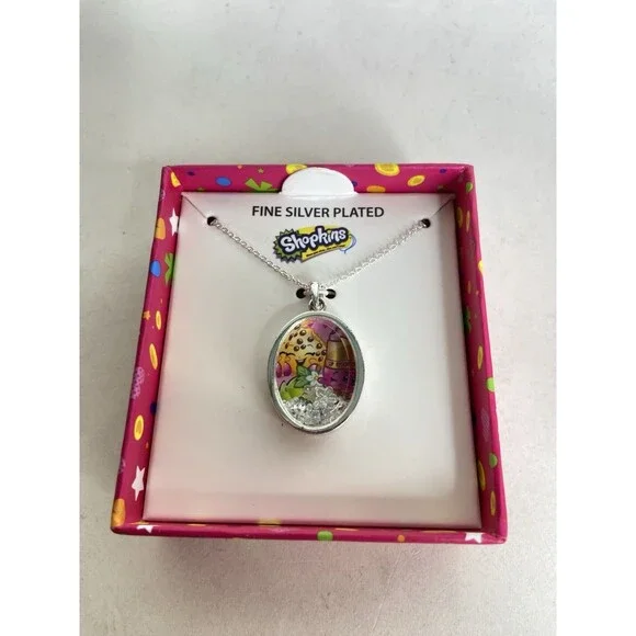 Shopkins Fine Silver Plated Shaker Pendant Charm Chain Necklace with Gift Box