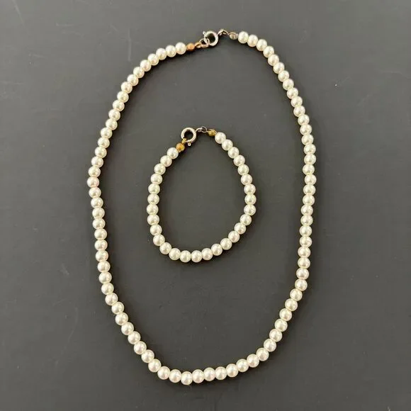 Vintage Faux Pearl Necklace Bracelet Small Ladies Child 1950s Special Occasion