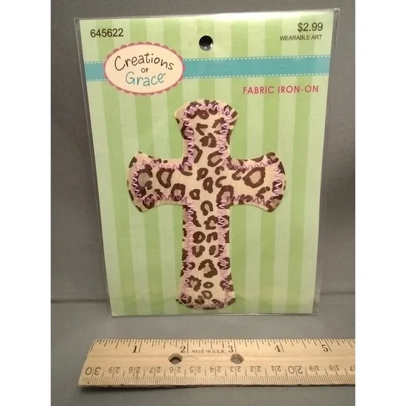 Creations‎ of Grace Leopard Print Cross Fabric Iron On Wearable Art Applique
