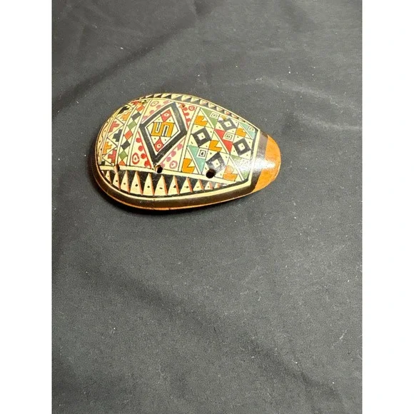 Hand Painted Clay Ocarina Whistle Wind Instrument Folk‎ Art Geometric Design
