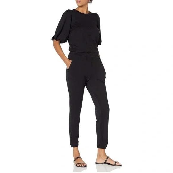 NWT Daily Ritual Women's Puff-Sleeve Supersoft Terry Jumpsuit, Black, M