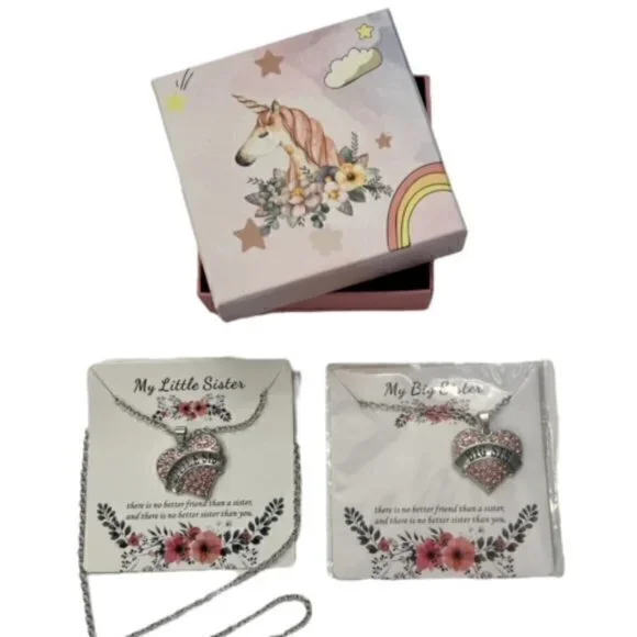 SALE!! 2 for $15 Big Sister Little Sister PINK Necklace‎ Set UNICORN GIFT BOX
