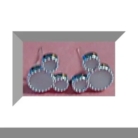 Silver Tone & White Mickey Mouse Theme Stud Earrings