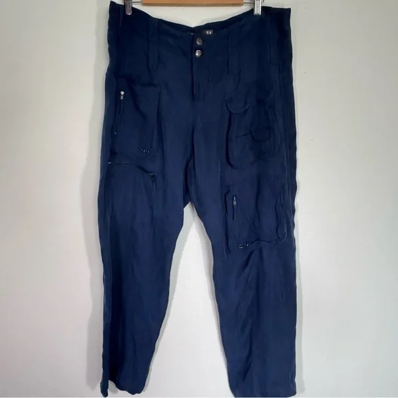 Johnny Was Pete & Greta Navy Blue Cargo Pants Size 12 lagenlook casual