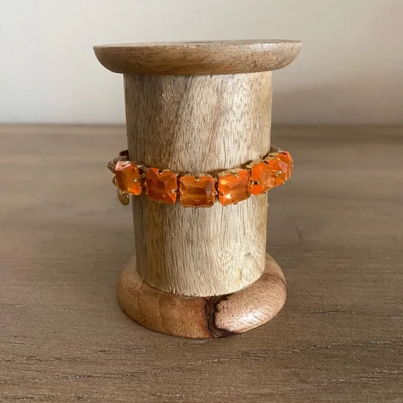 NWOT J Crew Crewcuts coral gemstone inset in gold & brown ribbon girl’s bracelet