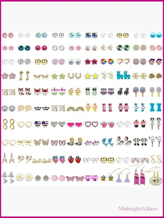 100 Pairs Cute Stud Earrings Set Hypoallergenic Stainless Steel for Girls
