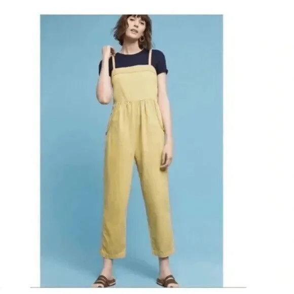 Anthropologie Postmark Limeade Cotton Linen Equinox Jumpsuit Women's Size Small