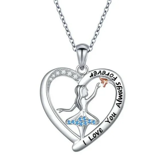 SALE  ** Sweet Silver Blue Ballerina Girl Pendant Necklace