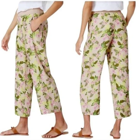 J. Jill Love Linen Orchid Spring Cropped Pants Floral XLP Beachy Resort Vacation