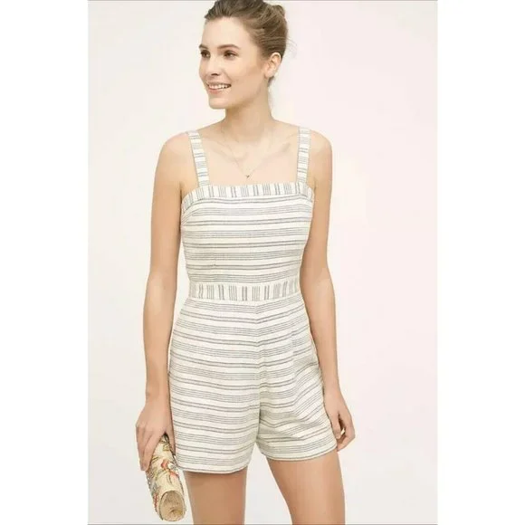 Anthropologie Lexington Romper Paper Crown Striped blue natural cream summer S