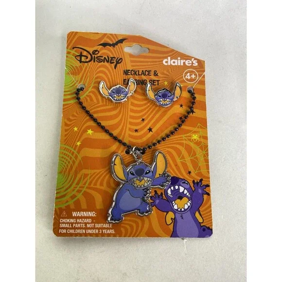 Disney Stitch Halloween Earrings and Necklace Set NEW
