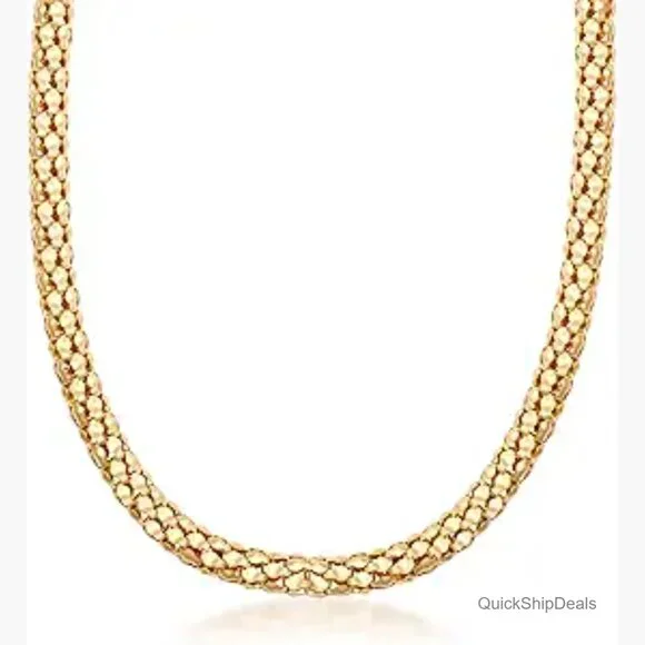 18K Gold Plated Popcorn Mesh Chain Necklace - Made In Brazil