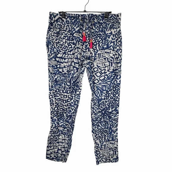 Lilly Pulitzer Linen Pants Abstract Print Blue and White Size Small
