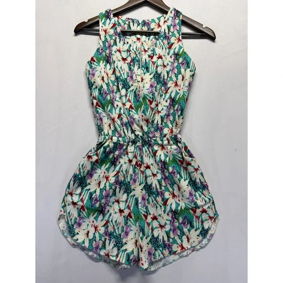 Little Lauren Co. Romper Womens Small Multi Floral Print Elastic Waist One Piece