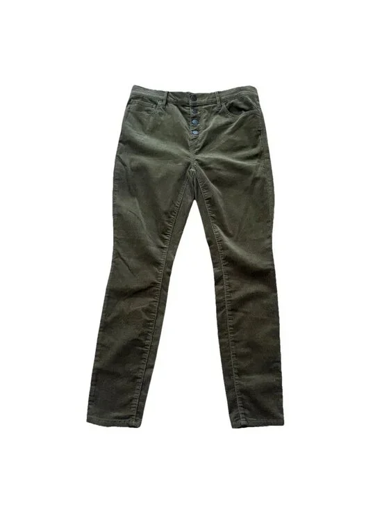 Loft New Women's Green Corduroy High Rise Skinny Pants Size 6 Petite Button Fly