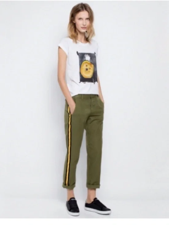 ZADIG & VOLTAIRE green  military side leg stripe Pomelo Linen Pants 38