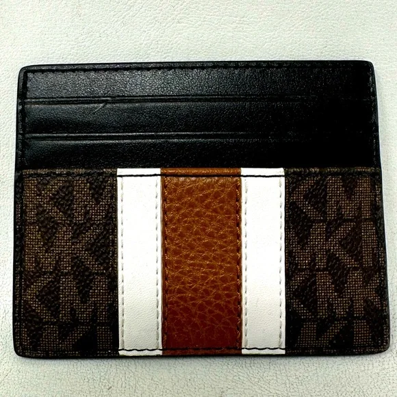 Michael Kors Hudson Logo Stripe Leather Card Case, Men's Size OS - Brown