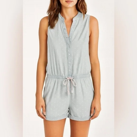 RED Saks Fifth Avenue Polka Dot Blue White Romper Size L
