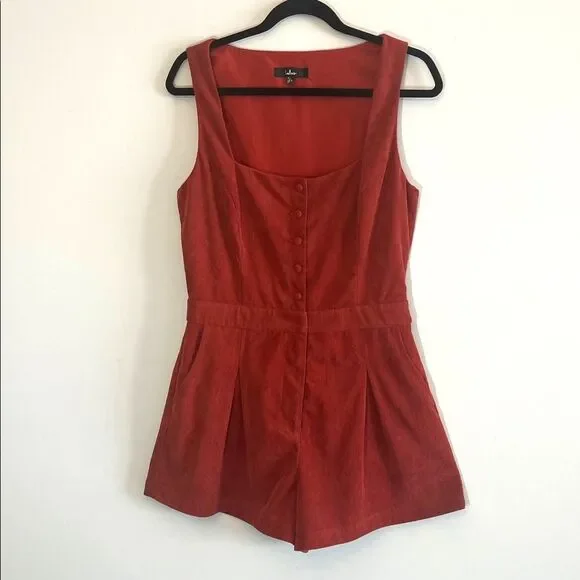Lulu's Beloved Crush Rust Red Corduroy Button-front Sleeveless Romper Sz L