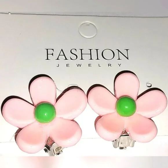 Beautiful girls Pink floral clip-on earrings for kids