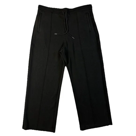 Theory Track Pant Double-Knit Jersey Wide Leg Crop Women Sz XL Soft Travel Black