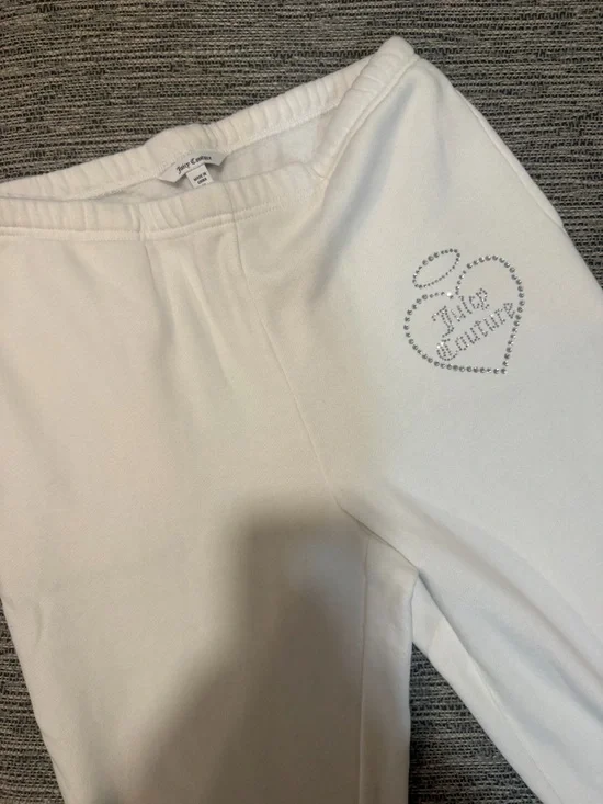 Juicy Couture White Rhinestone Heart Logo Joggers