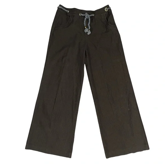 Vintage | Brown Cotton Blend High Waist Wide Leg Pants with Belt