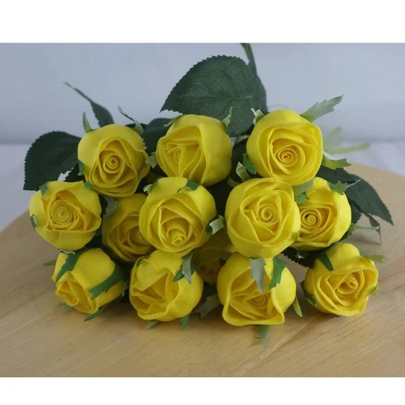 Magnolia Home Yellow Cabbage Rose Stems Faux Floral Decor 12 Inch Set of 12