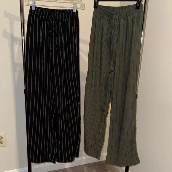 Striped Black & White and Olive Green & Black Straight Leg Pants