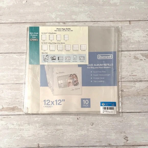 Dunwell Album Refills Scrapbooking Photoalbums 12in x 12in Clear Sleeves 10 Pack